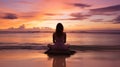 Meditating Woman At Sunset: A Serene Moment In Nature