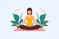 Meditating yoga lotus pose calm tranquil people, meditating practicing yoga characters