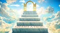 Meditation as stairs to reach out to the heavenly gate for reward, success and happiness.Meditation elevates and brings closer to