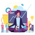 Meditation concept. Businesswoman in emotional mindfulness meditating of work process vector