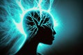 Meditation concept with human head silhouette glowing esoteric neurons in brain AI generated Royalty Free Stock Photo