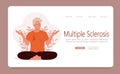 Meditation concept web template. An elderly man meditates in nature. The practice of meditation can help reduce the