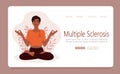 Meditation concept web template. An elderly woman meditates in nature. The practice of meditation can help reduce the
