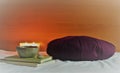 Meditation Cushion with Candle Light and books