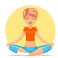 Meditation cute female girl yoga tranquility master wisdom health cartoon character icon design vector illustration