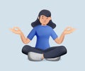 Meditation 3D illustration. Happy calm Woman meditating. Zen, yoga, meditation, relax, recreation, healthy lifestyle.