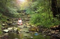 Meditation in deep forest Royalty Free Stock Photo