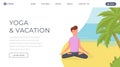 Meditation flat landing page vector template. Yoga during vacation, yoga classes website, webpage. Male yogi