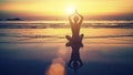 Meditation girl on the background of the stunning sea and sunset Royalty Free Stock Photo