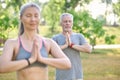 Group of people meditating together in park Royalty Free Stock Photo