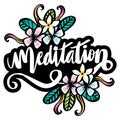 Meditation hand lettering with frangipani flowers