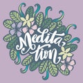 Meditation hand lettering with frangipani flowers