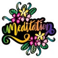 Meditation hand lettering with frangipani flowers