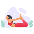 Meditation, health benefits for body, yoga poses Woman doing yoga. Flat concept vector illustration