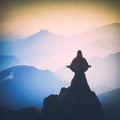 Meditation in a high peaks valley. Instagram stylization Royalty Free Stock Photo