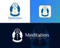 Meditation logo, yoga logo - Blue buddha meditation and circle dot in body sign with circle curve shape style vector design