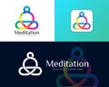 Meditation logo, yoga logo - spectums color line cross and curve human meditation sign vector design