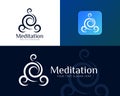 Meditation logo, yoga logo - white blue elegant spiral line human meditation shape symbol vector design