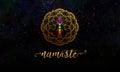 Meditation man with seven chakra and namaste lettering