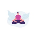 Meditation man. Yoga. Man with headphones listening guided meditation. Vector