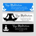 Meditation men yoga horizontal banners set