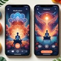 Meditation and mindfulness app interface with guided meditatins Royalty Free Stock Photo