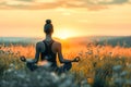 Meditation and mindfulness practices in alternative healing. Woman in the nature