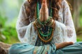 Meditation and mindfulness practices in alternative healing. Woman in the nature