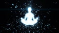 Meditation and mindfulness - seated female form in space with sparks of energy
