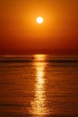 Meditation ocean and panoramic beach landscape. Orange and golden skylight calmness relaxing summer mood. Sunset sky Royalty Free Stock Photo