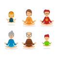 Meditation people cartoon character isolated on white background, people vector flat illustration. Happy family meditate Royalty Free Stock Photo