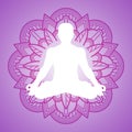 Meditation person on flower mandala frame. Yoga logo design