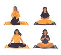 Meditation practice or pranayama, vector icons set