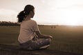 Meditation And Relaxation On A Ricefield Sunset