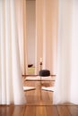 Meditation room with white curtains Royalty Free Stock Photo