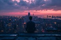 Meditation on a Serene Urban Rooftop at Dusk - AI Generated