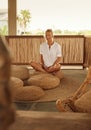 Meditation On Terrace. Relaxation And Mental Balance. Home Yoga Practicing For Healthy Lifestyle. Royalty Free Stock Photo