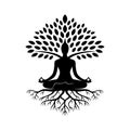 Meditation Tree Silhouette with Roots Symbolizing Growth and Inner Peace Royalty Free Stock Photo