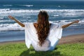 Meditation of woman against ocean Royalty Free Stock Photo