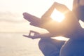 Meditation woman doing yoga exercises seafront Royalty Free Stock Photo