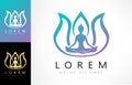 Meditation woman logo. Yoga pose vector. Lotus yoga pose - Padmasana. Women meditation. Royalty Free Stock Photo