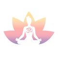 Vector meditation and yoga illustration with woman and Om symbol Royalty Free Stock Photo