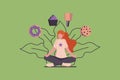 Meditation woman with sweets dreams. Flat vector illustration