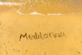 Meditation written on sand Royalty Free Stock Photo