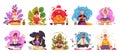 Meditation Yoga Cartoon Compositions Royalty Free Stock Photo