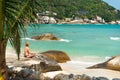 Meditation yoga girl at Coral Cove beach at Koh Samui Island