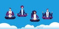 Meditation yoga group. Business team relaxing and meditating in lotus pose. Office workers avoid stress. Vector concept Royalty Free Stock Photo