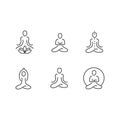 Meditation and yoga practice outline vector icons set. Collection of simple minimal elements of asanas. Relaxation, mind Royalty Free Stock Photo
