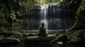Meditative ambiance near serene waterfall