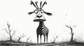 Meditative Gothic Cartoon Zebra In A Surreal Field: Traditional Animation